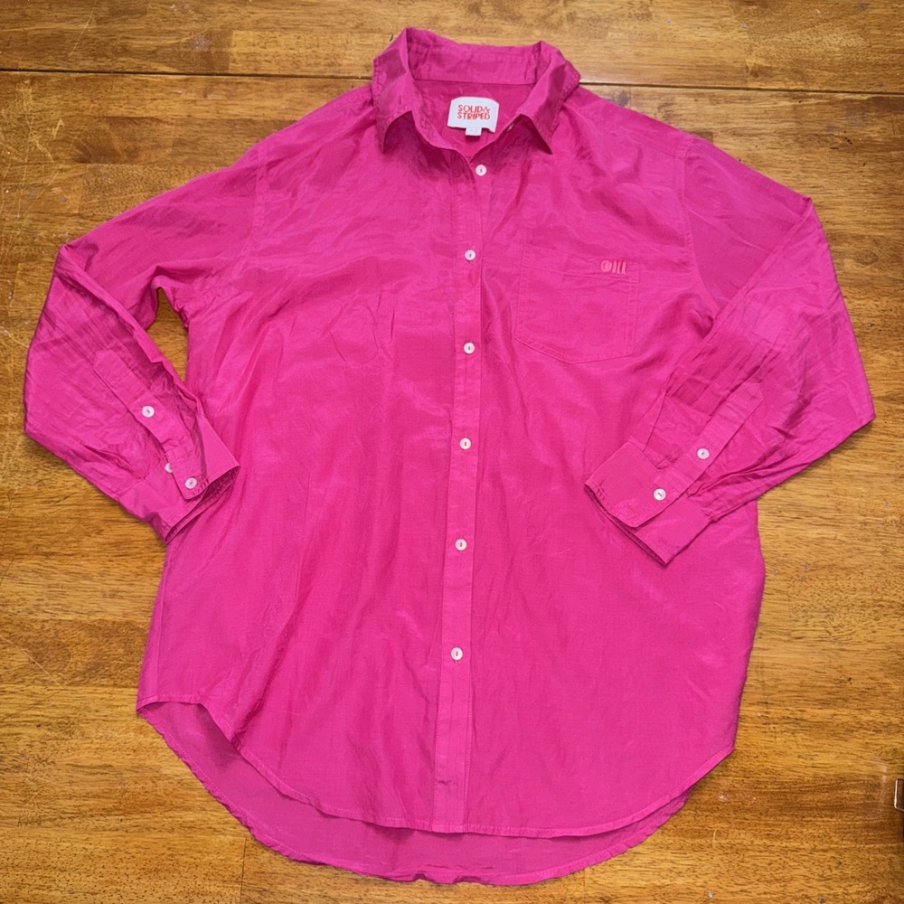 Solid & Striped Women’s Pink Tunic Button Down Cotton/Silk Shirt Small Old Money